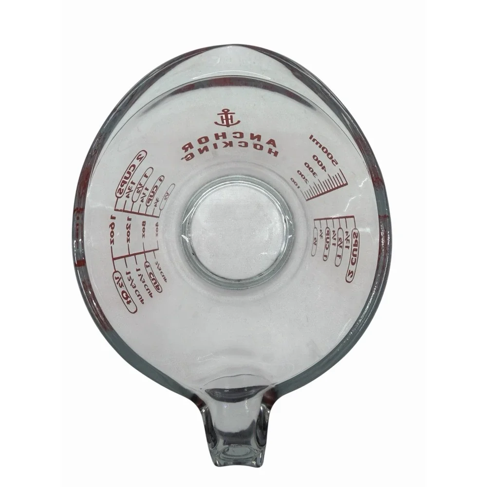 Anchor Hocking 2 Cup Glass Measuring Cup‎ Red Print 16oz 500ml USA Heavy Glass